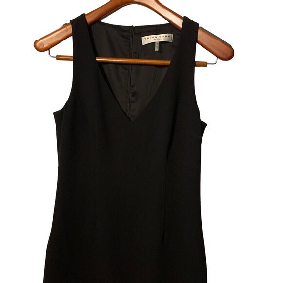 TRINA TURK Black Sleeveless V-Neck Midi Dress Crochet Hem Women's 4 - Picture 2 of 10
